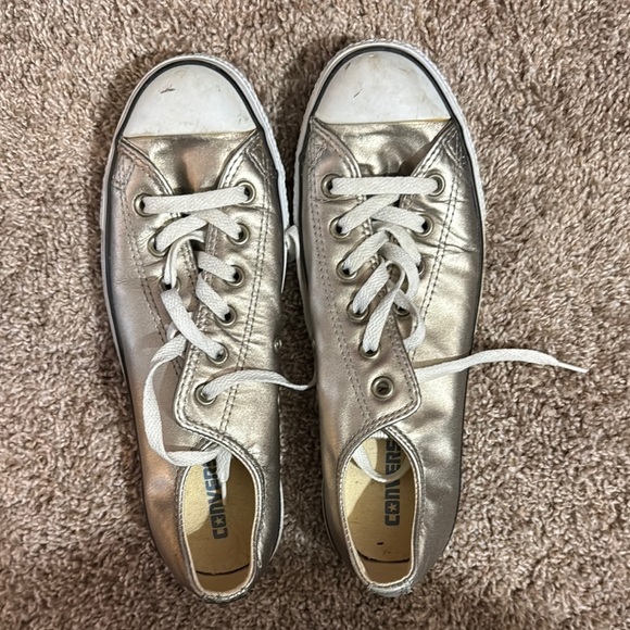 Converse Shoes - Converse Metallic Silver Low-Top Sneakers